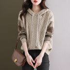 Damen Strickpullover mit Kapuze und modischem Karomuster R&B