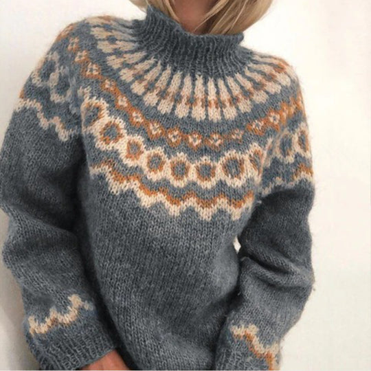 Damen Kuscheliger Strickpullover mit außergewöhnlichem Norweger-Muster R&B