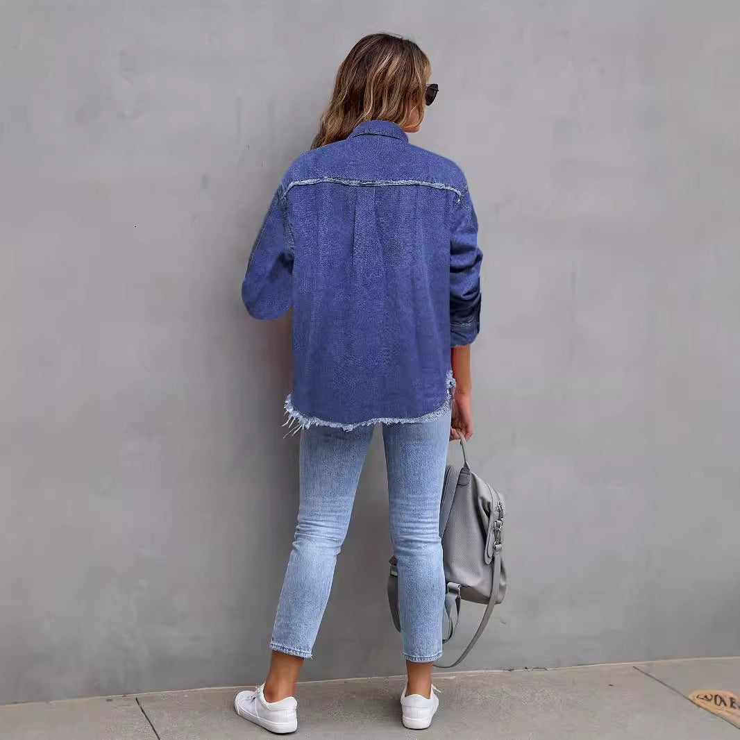 Damen Jeansjacke mit lässigem Schnitt und großen Taschen R&B
