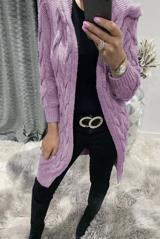 Damen Lange Strickjacke mit hochwertigem Zopfmuster und lässigem Schnitt R&B