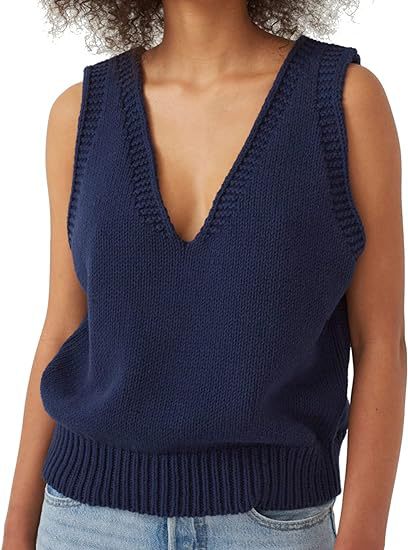 Damen Stricktop mit tiefem V-Ausschnitt und strukturiertem Abschluss R&B