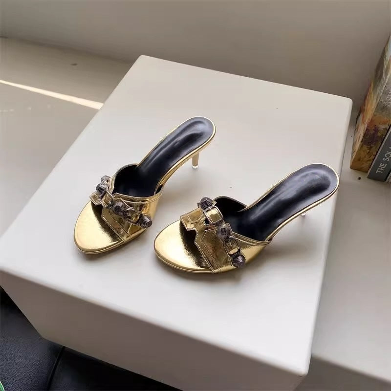 Damen elegante Plateau-Mules mit modischen Schnallen R&B