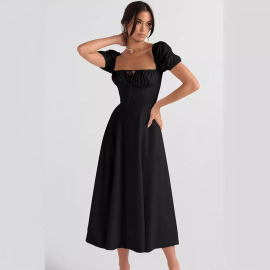 Damen Midi-Kleid mit gerafftem Oberkörper und ausgestelltem Rock R&B