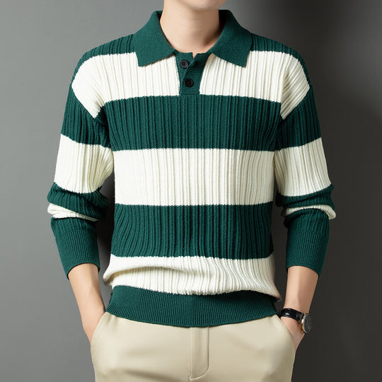 Herren Pullover aus strukturiertem Rippenstrick mit Polokragen R&B