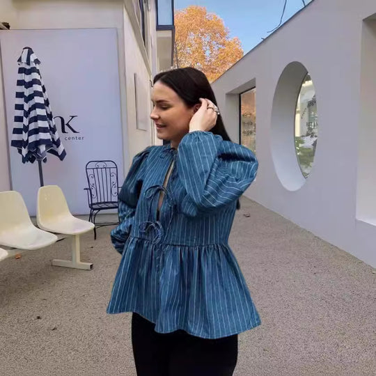 Damen Lässige Bluse mit voluminösen Ärmeln und Figurnähten R&B