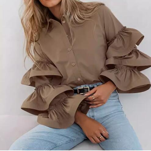 Damen Bluse mit voluminösen Rüschenärmeln R&B