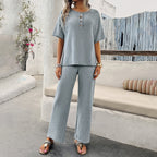 Damen Lässiges Lounge-Set mit weitem Oberteil und geraden Hosen R&B