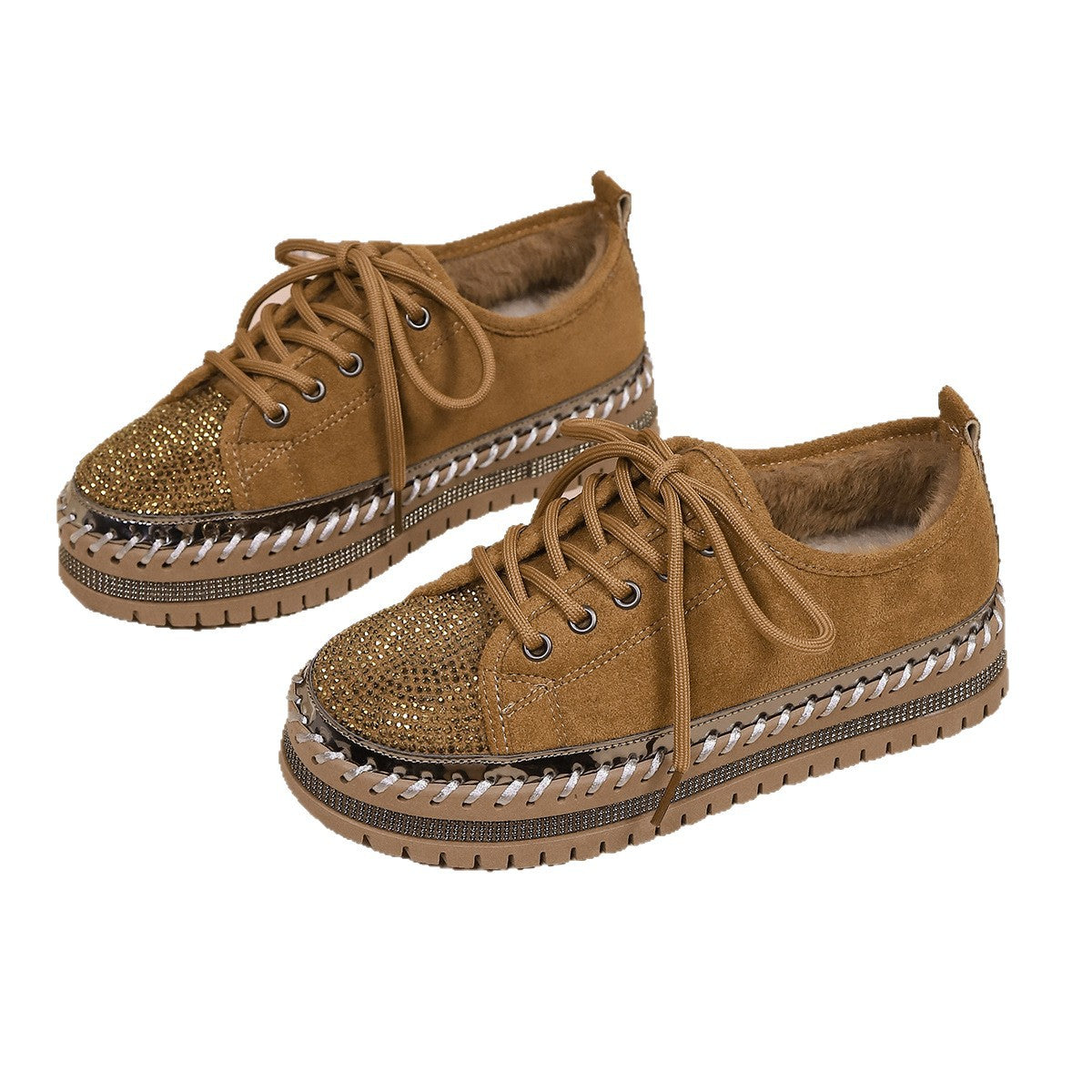 Damen komfortable Sneakers mit Glitzerdetails und kuscheligem Innenfutter R&B