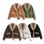 Damen Lässig geschnittene Stylische Jacket mit wärmendem Teddyfutter R&B