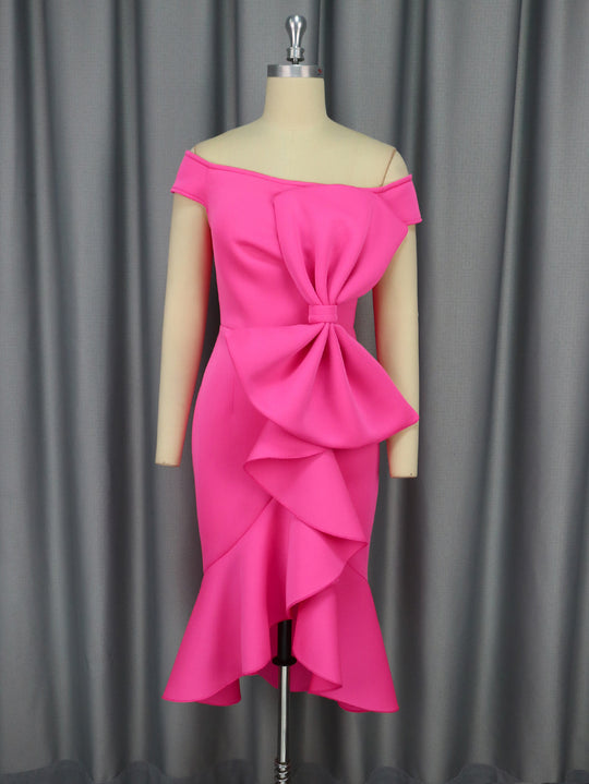 Damen Elegantes Wickelkleid mit Rüschen und Off-Shoulder Design R&B