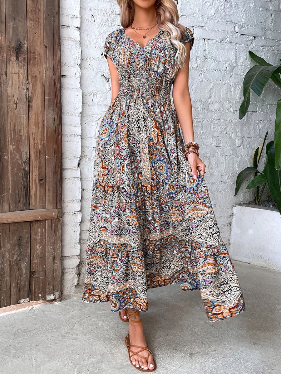 Damen Elegantes Maxikleid mit Floral- und Smock-Detail R&B