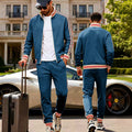 Herren nan sportiver Trainingsanzug mit gestreiften Rippbündchen, Reißverschlussjacke und tapered Jogginghose R&B