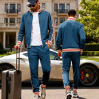 Herren nan sportiver Trainingsanzug mit gestreiften Rippbündchen, Reißverschlussjacke und tapered Jogginghose R&B