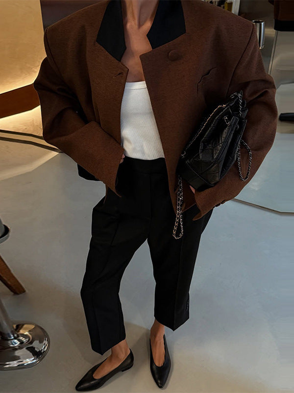 Damen Modische Kurzjacke mit strukturiertem Schnitt und hohen Kragen R&B