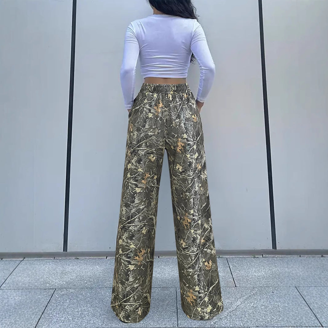Damen weite Cargohose im Camouflage-Style mit elastischem Bund und praktischem Kordelzug R&B