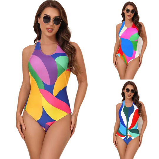 Damen Einteiliger Badeanzug mit modischem Grafikdesign R&B