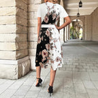 Damen Midikleid mit floralem Design und praktischer Taillenschnürung R&B