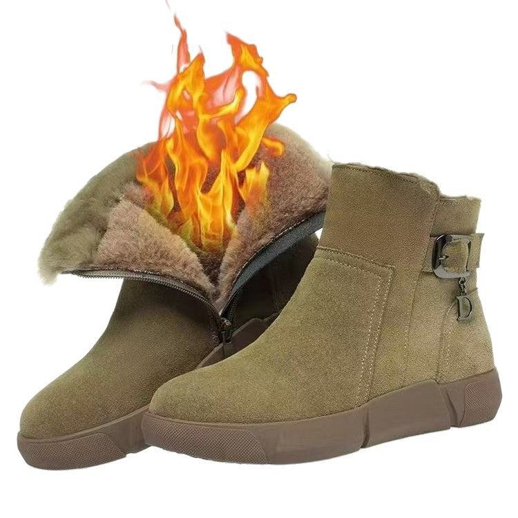 Damen modische Winterboots mit flauschigem Kunstfellkragen und stabiler Sohle R&B