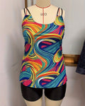 Damen Sportliche Tankini mit buntem Muster