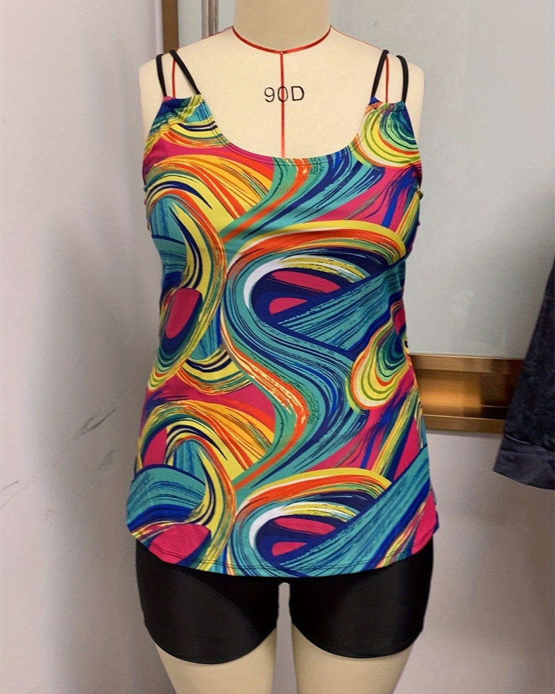 Damen Sportliche Tankini mit buntem Muster