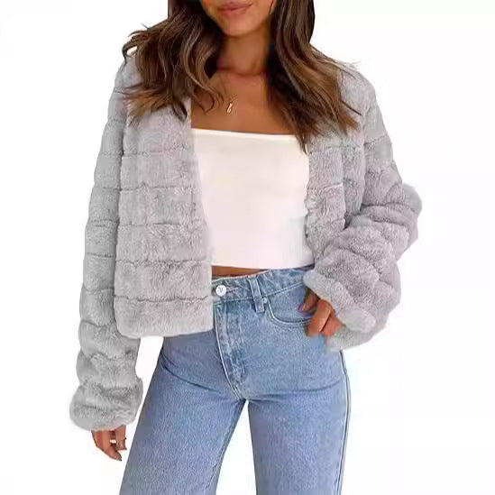 Damen Flauschige und modische Kurzjacke R&B