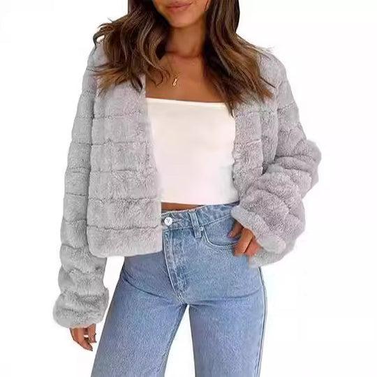 Damen Flauschige und modische Kurzjacke R&B