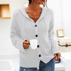 Damen Strickjacke mit Kapuze und knöpfen im lässigen Stil R&B