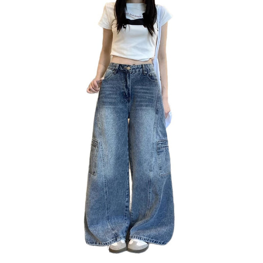 Damen Weite Cargo-Jeans im urbanen Stil R&B