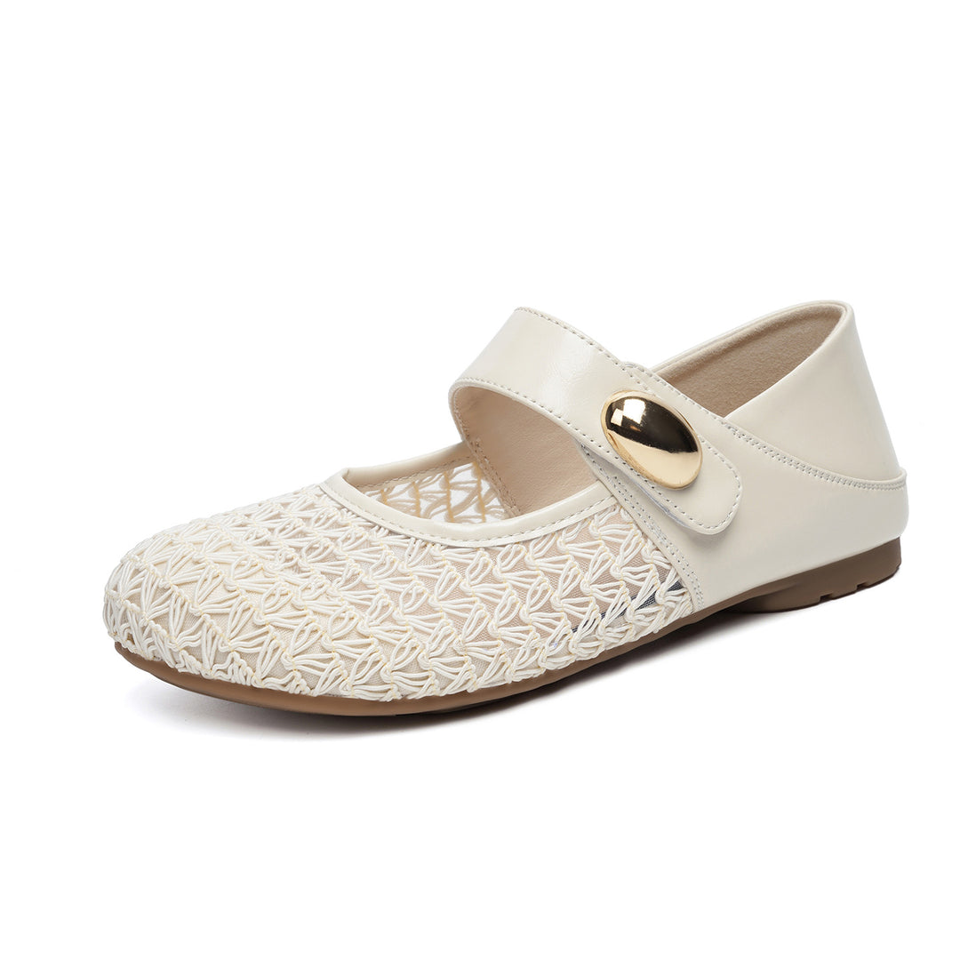 Damen Komfortable Mary Jane Ballerinas mit verstellbarem Riemen und elegantem Dekor R&B