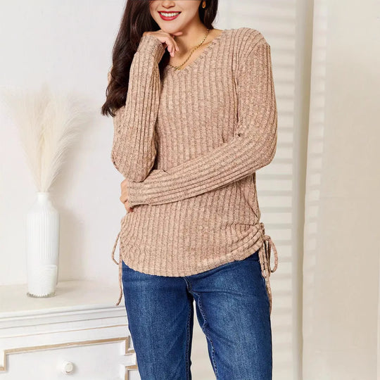 Damen lässiges und stylisches Langarmshirt mit Raffung R&B