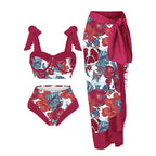 Damen Bikini-Set mit floralem Design und elegantem Überrock R&B