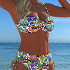 Damen Bandeau-Bikini mit hoch taillierten Höschen und lR&Bhaftem Paisleymuster R&B