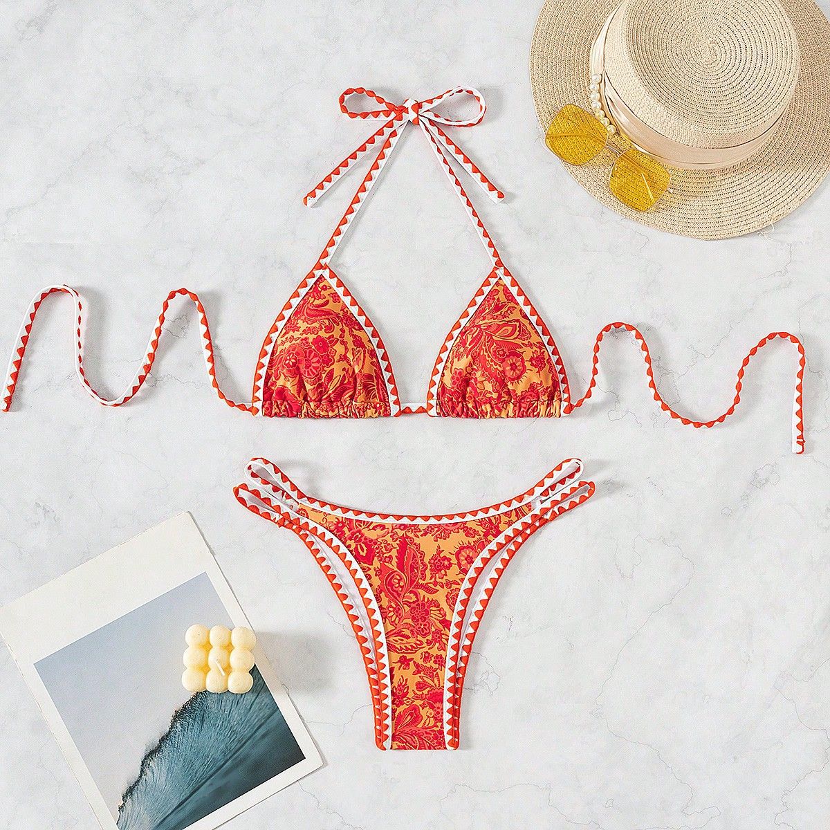 Damen Triangel-Bikini mit feinem Dekor R&B