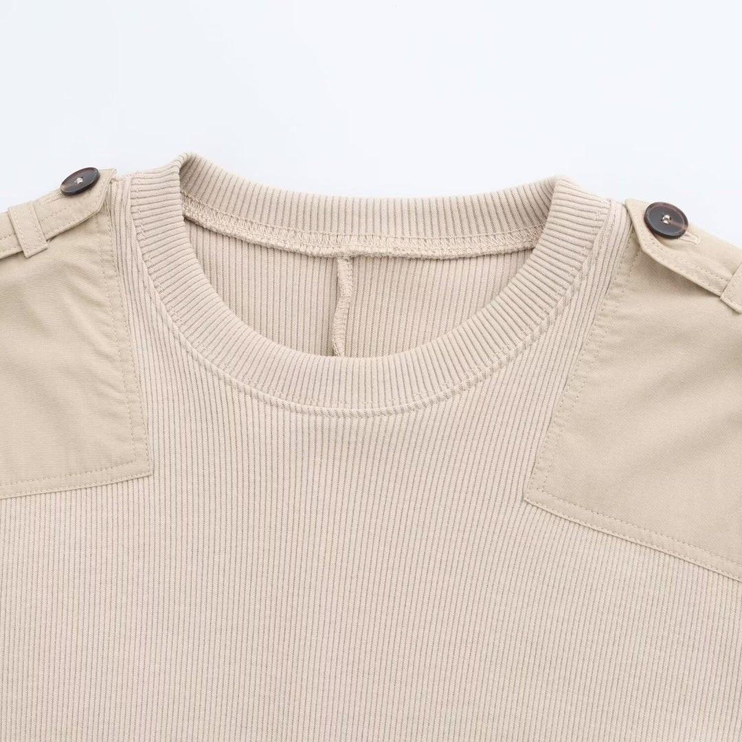 Damen Langarm-Kleid mit dekorativem Gürtel und Schulterdetails R&B
