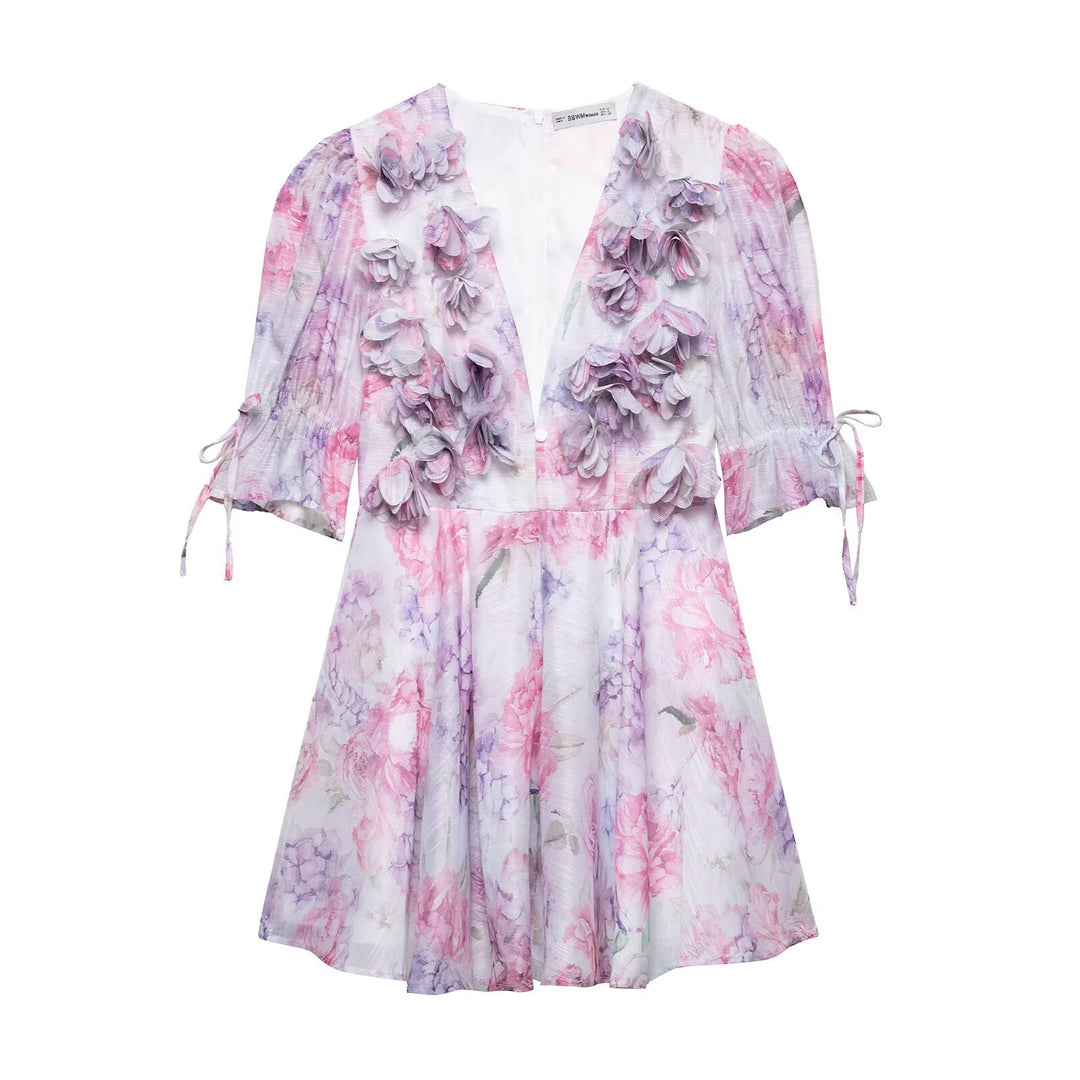 Damen verspieltes Sommerkleid mit floralem 3D-Applikationsdesign R&B