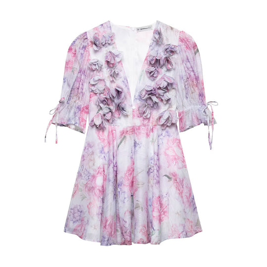 Damen verspieltes Sommerkleid mit floralem 3D-Applikationsdesign R&B