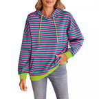 Damen gestreifter Kapuzenpullover mit stylischer Kängurutasche R&B