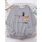 Damen Sweatshirt mit kreativem Katzenmotiv