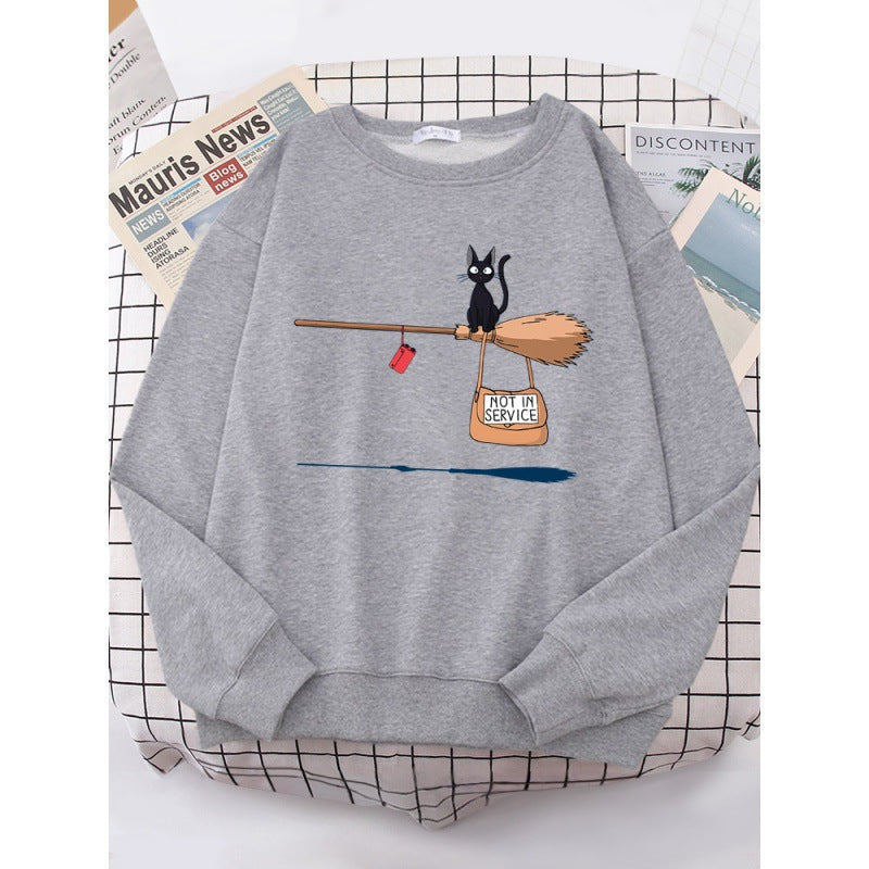 Damen Sweatshirt mit kreativem Katzenmotiv