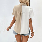 Damen Bluse mit farblich abgesetztem Kragen und praktischen Taschen R&B