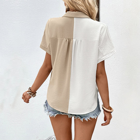 Damen Bluse mit farblich abgesetztem Kragen und praktischen Taschen R&B