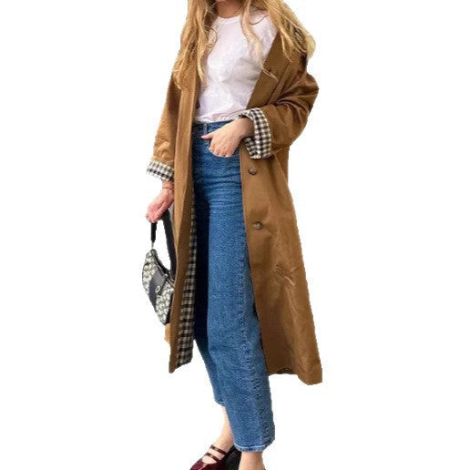 Damen Oversized Trenchcoat mit Karo-Muster R&B