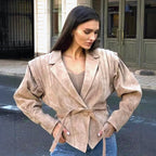 Damen nan taillierter Wildlederoptik Blazer mit Wickelgürtel und gerafften Schultern R&B