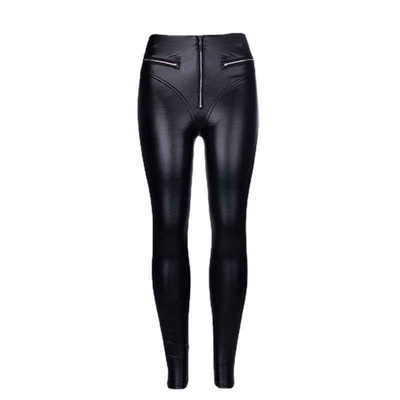 Damen Hochwertige Kunstleder Leggings mit modischen Reißverschlussdetails R&B