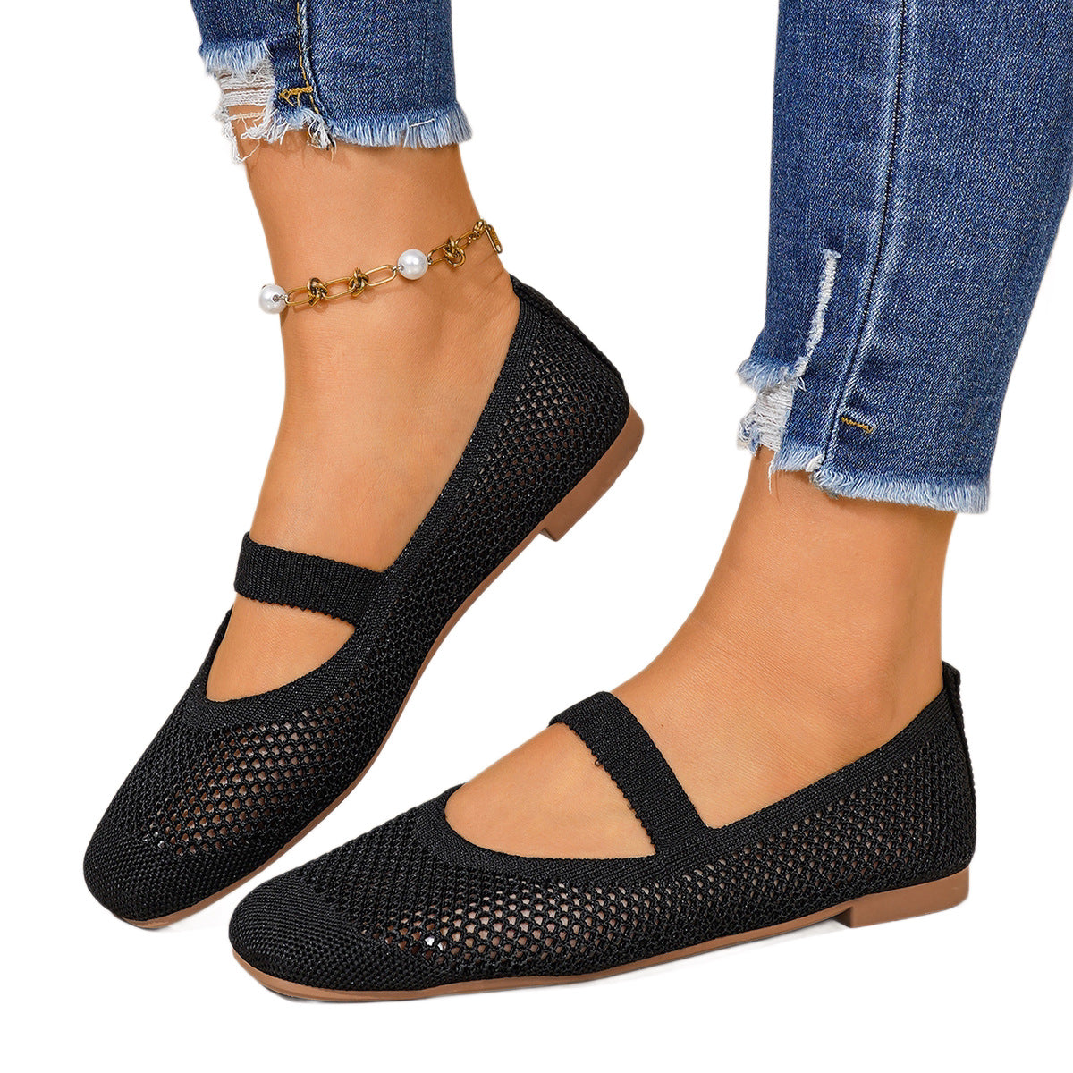 Damen Netz-Ballerinas mit verstellbarem Riemen R&B