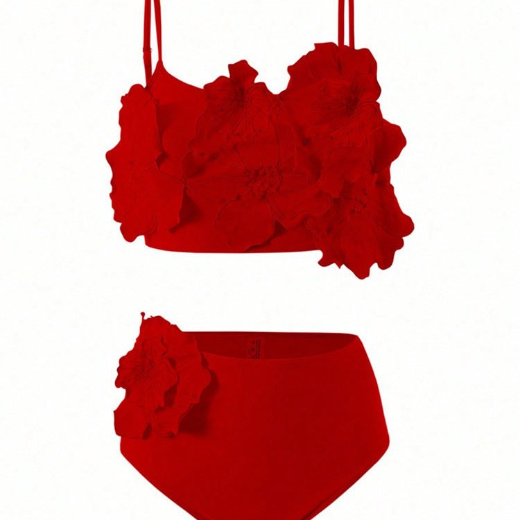 Damen Zweiteiliges Bikini-Set mit floralem Design und hochgeschnittenem Slip R&B