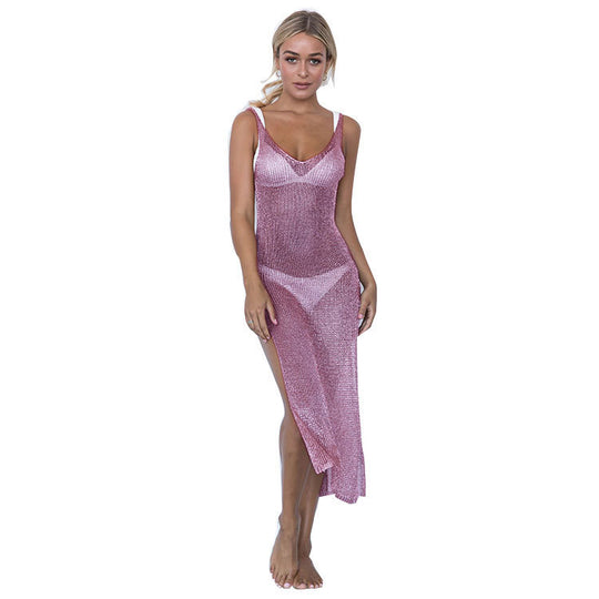 Damen elegantes Strickkleid mit transparentem Design und feinen Trägern R&B