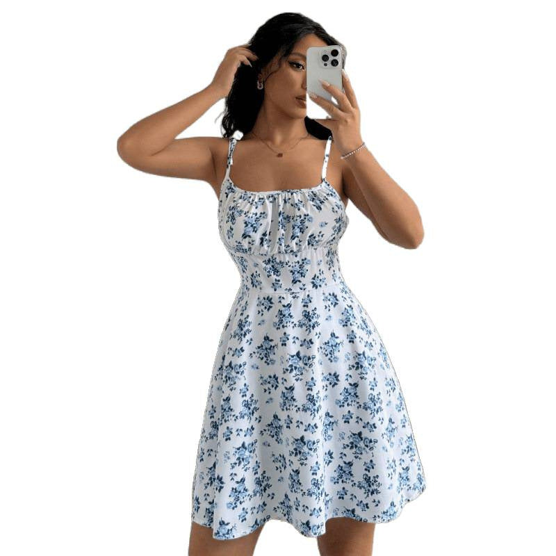 Damen Sommerliches Blümchenkleid mit verstellbaren Spaghettiträgern R&B