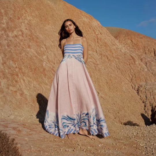 Damen Maxikleid mit dezenten Farbverlauf und floralem Muster R&B
