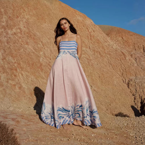 Damen Maxikleid mit dezenten Farbverlauf und floralem Muster R&B